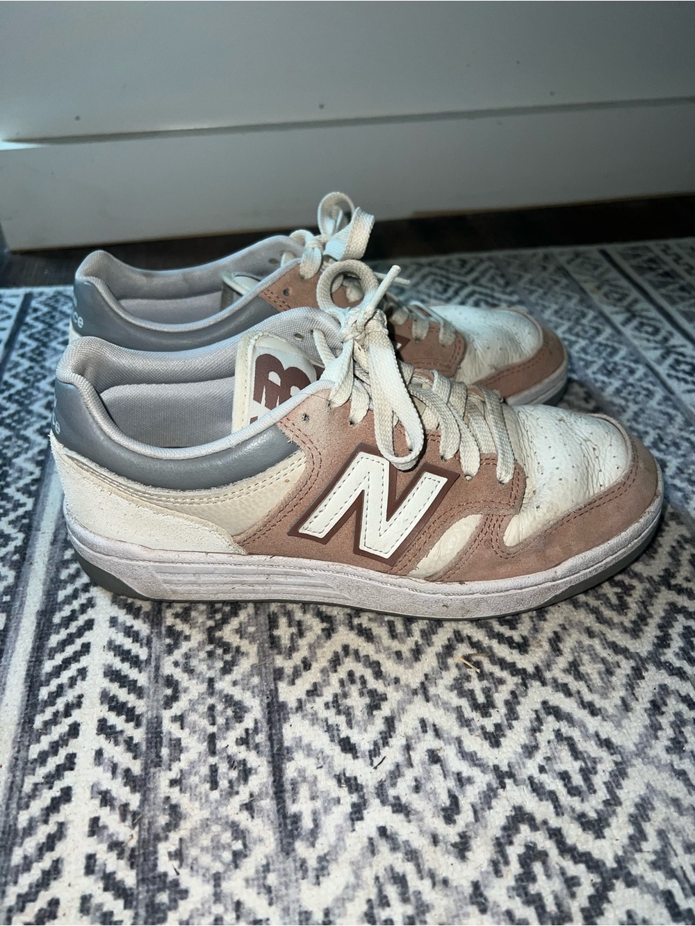 New Balance White, Light Brown and Gray Low-Top Sneakers